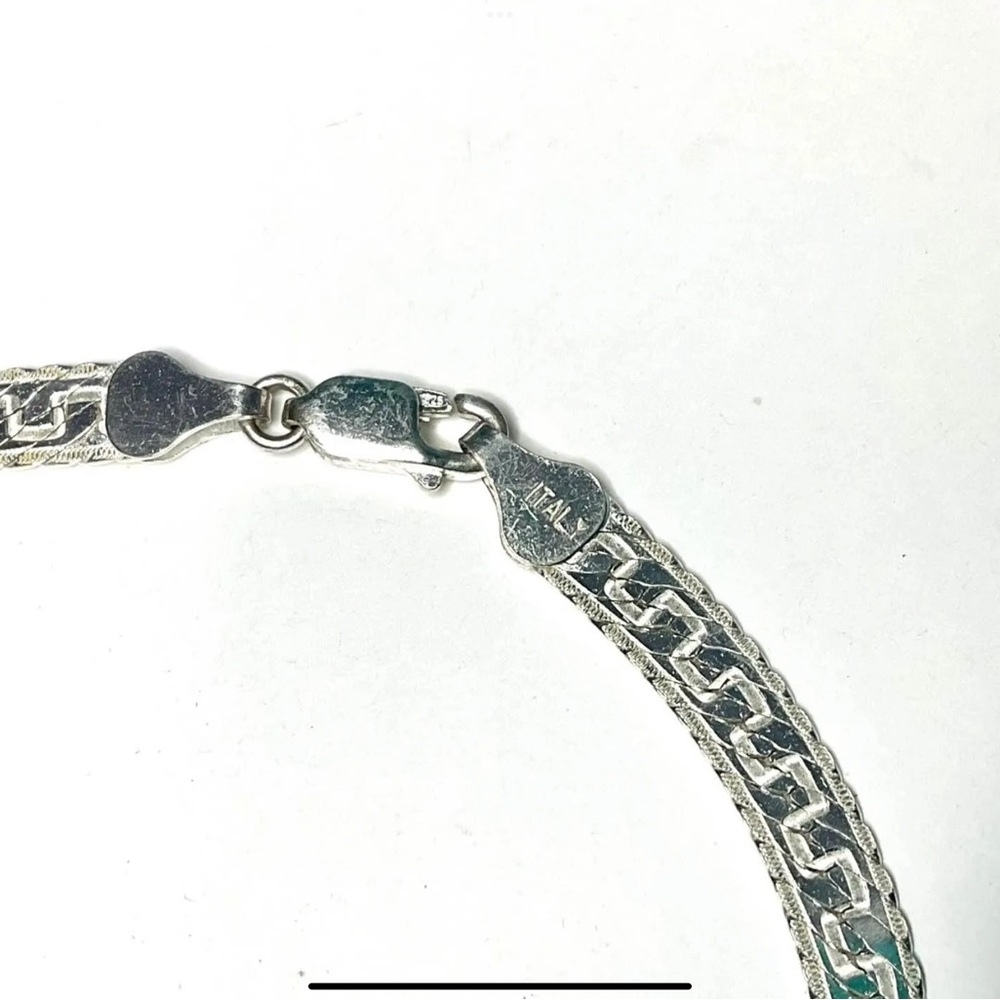 Italian Sterling Silver Greek Key Herringbone Necklace 5.5mm Wide - Picture 5 of 7